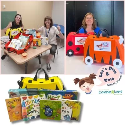 Image of CISSS de l'Outaouais employees with Connexions' Let's Play and Talk Kits. 