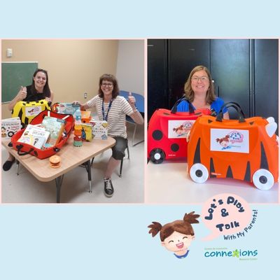 Image of CISSS de l'Outaouais employees sitting at a table with Let's Play & Talk Kits